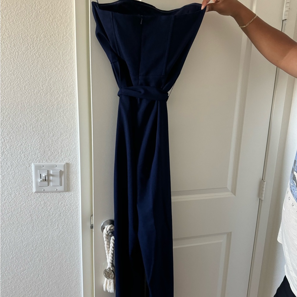 Blue strapless jumpsuit